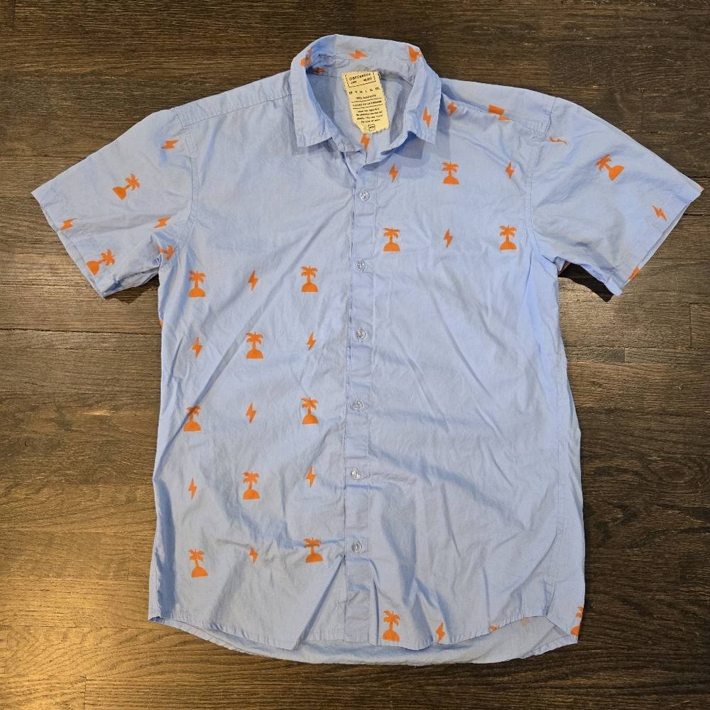 Mens Clandestina Cuba Blue and Orange Patterned Men's Shirt